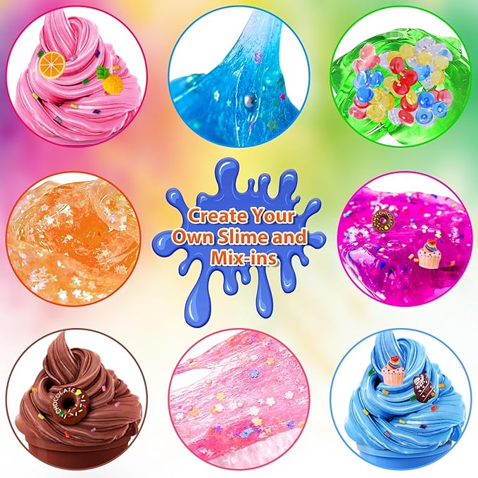 12 Cups DIY Slime Kit, Slime Making Kit for Girls, Crystal Clear, Glow in The Dark Slime with Add-ins, Foam Balls, Charms, Party Favors Gift Toys for Kids 3-12