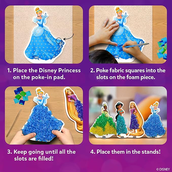 Skillmatics Poke-in Art - Disney Princesses, Mess-Free Fun for Kids, Screen-Free Entertainment, DIY Wood Craft Kits, Creative Activity, Gifts for Girls Ages 4, 5, 6, 7, 8, 9