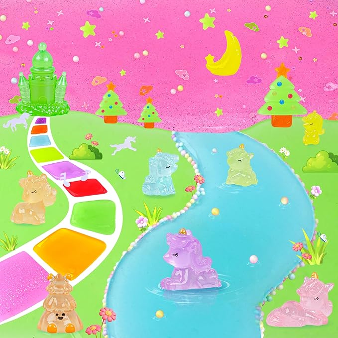 Unicorn Magic Glow-in-The-Dark Slime Kit 9 Pack with Glow Charms - DIY Slime Set Sensory Toys, Rainbow Slimes Party Favors for Girls & Boys Gift