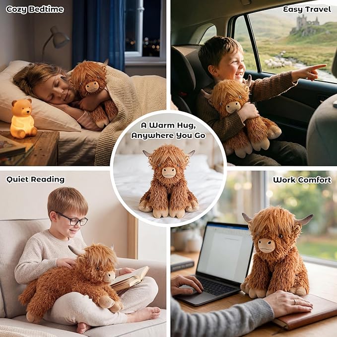 24" & 4.5lbs Highland Cow Stuffed Animal, Sitting & Laying Weighted Stuffed Animals, Cuddly & Soft Weighted Highland Cow Plush for Adults & Kids, Highland Cow Gifts for Christmas & Valentine’s Day