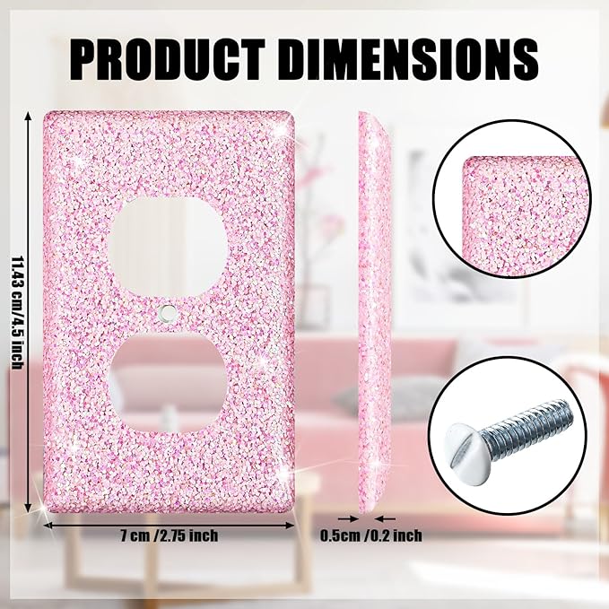 Yexiya 4 Pcs Glitter Light Switch Covers Glitter Bling Outlet Wall Plate Covers Preppy Gift for Nursery Decor Women Teens Room Decor(Pink)