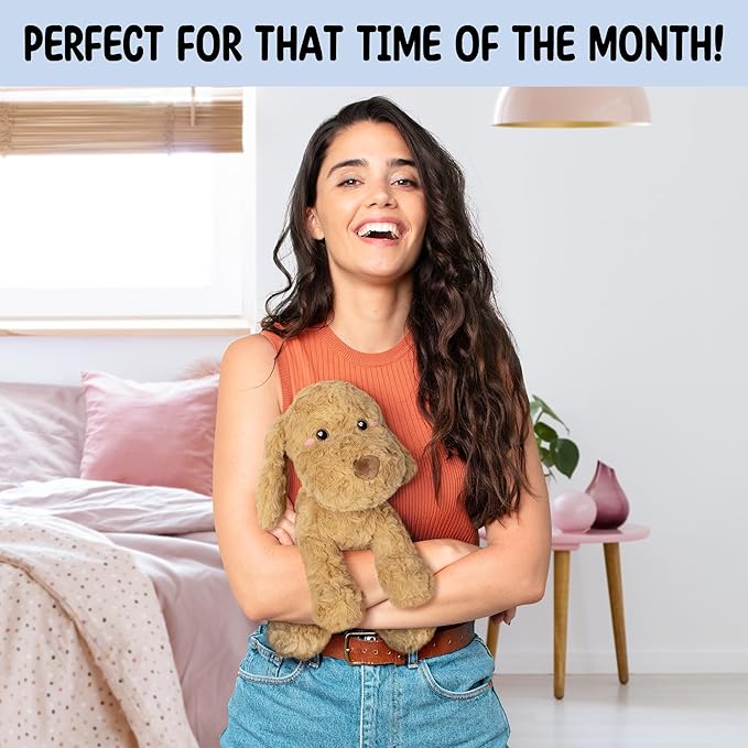 Goldendoodle Poodle Dog Microwavable Stuffed Animal – 1.5 lb Unscented Heating Pad Plush, Soft Cozy Golden Doodle Puppy Toy for Relaxation and Comfort, Gift for Women, Girls, Adults & Kids, Happy Fuel