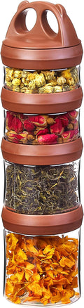 SELEWARE Portable Stackable Food Storage Containers for Snacks Formula Powder and Drinks Twist Lock System Airtight Leak-proof BPA and Phthalate Free 4 Piece Jars 31oz Brown