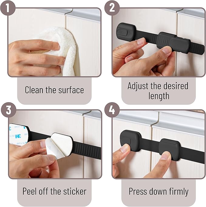 Bates- Child Safety Strap Locks, 10 Pack, Black, Baby Cabinet Locks, Toilet Locks Baby Proof, Child Proof Drawer Locks, Cabinet Baby Locks for Cabinets, Child Proof Cabinet Locks, Drawer Child Locks
