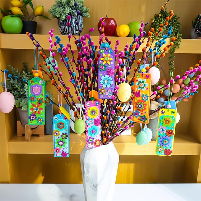 Winlyn 36 Sets Flower Crafts Kits Spring Summer Crafts DIY 3D Tuilp Sunflower Flower Bookmarks Ornaments Art Sets Foam Stickers Arts and Crafts for Kids Camping Classroom Activities Party Favors