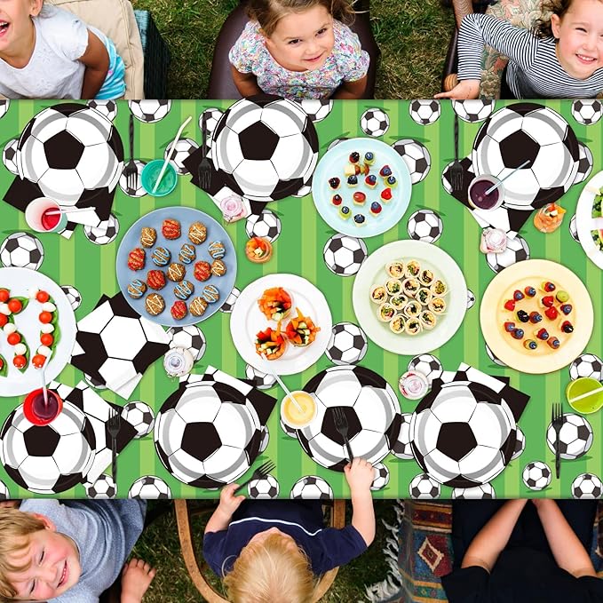 Qyeahkj Soccer Birthday Party Decoration Plates Napkins Tablecloth Supplies -Serves 24 Guests Disposable Tableware Dinnerware Favors for Boys Girls Soccer Sports Theme Baby Shower Birthday Party