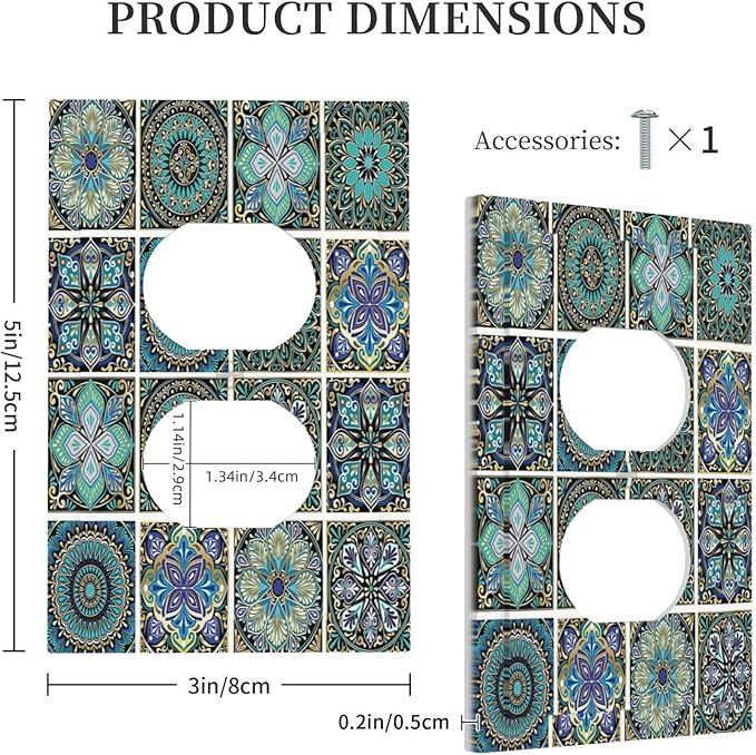 Outlet Covers Mandala Decorative Rustic Vintage Turquoise Pattern 1 Gang Duplex Wall Plate Decorative Switch Plates Electrical Receptacle Faceplate Light Switch Cover for Bedroom Bathroom