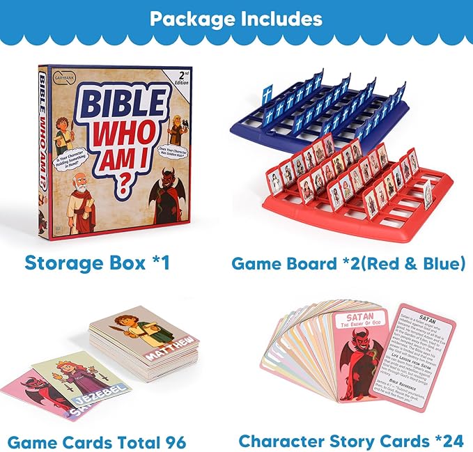 Garybank Guess Bible Who Am I Game 2nd Edition, Another 24 Classic Bible Characters with Life Story & Verse Cards, Biblical Study Supplies for Sunday School & Youth Group, Christian Gift for Kids