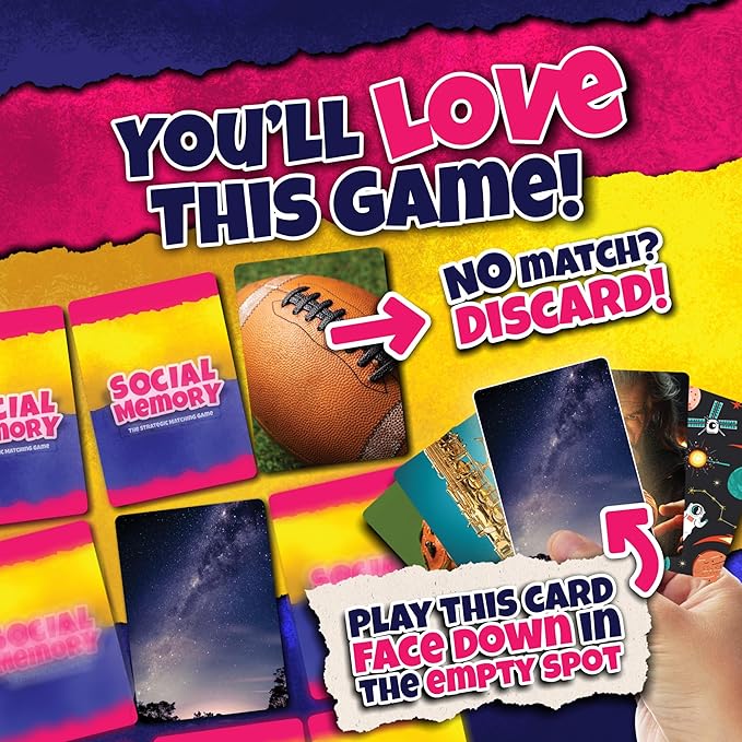 Social Memory - Strategic Twist On Classic Memory Game! Great for Grandkids, Engaging Matching Cards for Families and Kids. Perfect for 2-5 Players and Family-Friendly Fun