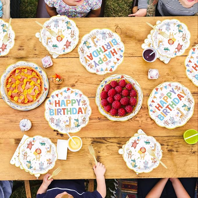 96Pcs Animal Parade Birthday Decorations Circus Carnival Plates and Napkins Circus Animals Birthday Decorations Favors for Kids Boys Girls Baby Shower Festive Circus Theme Party Supplies Serves 24