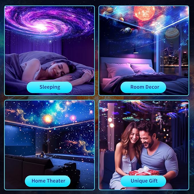 Galaxy Projector, HD Brighter Wider Projection Planetarium Star Projector with 7-Color Night Light Realistic Starry Sky Space Solar System Moon Nebula for Bedroom Ceiling Room Decor