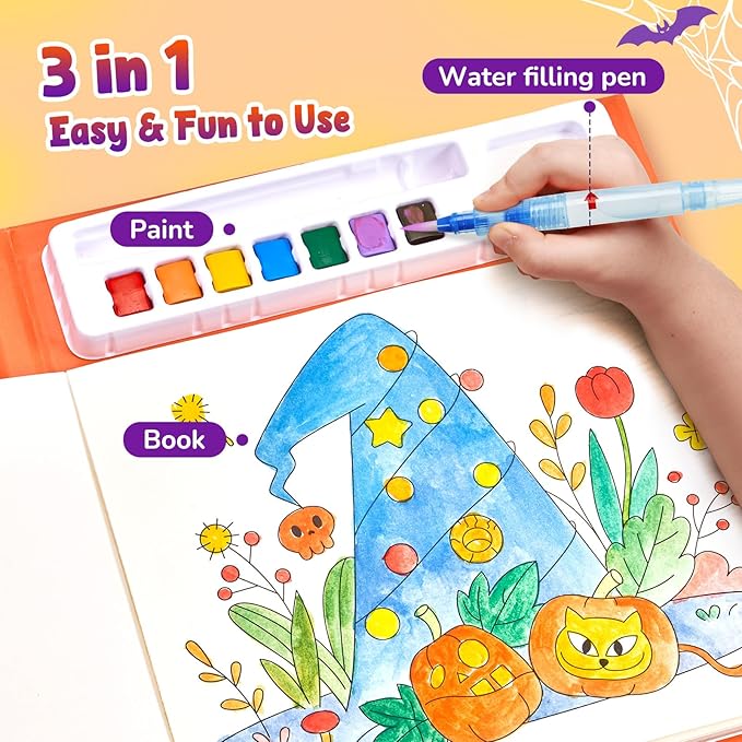 JoyCat Paint with Water Coloring Books, Art & Craft Activity, No Mess Art for Kids Ages 4-8, Craft Kits & Supplies, DIY Creative Activity, Gifts for Girls & Boys (Tiny Elves)