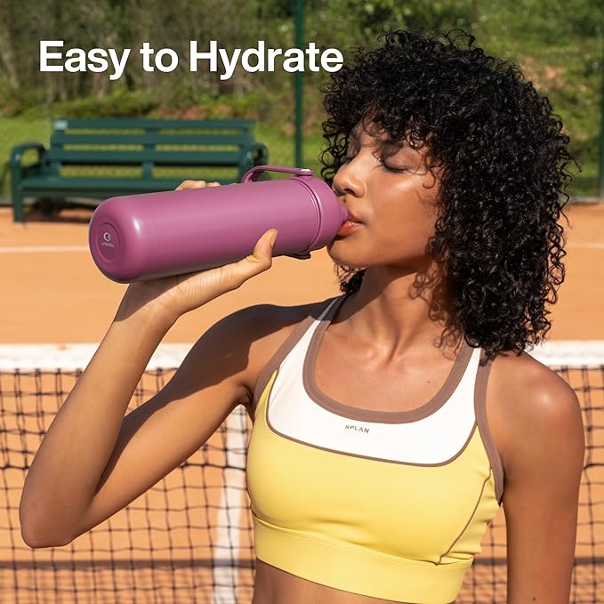 ENCOOL Insulated Water Bottle with Straw Stainless Steel Water Bottle, Leak-Proof, BPA-Free, Double Wall Vacuum Keeps Cold for 24 Hours for Sports, Travel, School (26 oz, Turkish Rose)