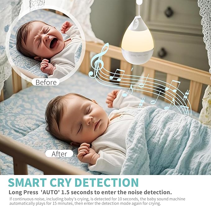 3 in 1 Smart Sound Machine, White Noise Machine with Noise Detection, Night Light, Speaker, Rechargeable Battery, 26 Soothing Sounds and Portable Design for Kids & Adults