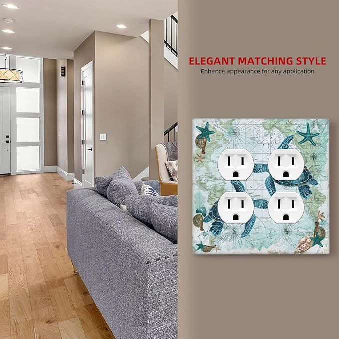 Outlet Covers Nautical Green Sea Turtles Beach Blue Ocean 2 Gang Double Duplex Decorative Light Switch Covers Electrical Wallplates Socket Faceplate For Bathroom Kids Room Decor