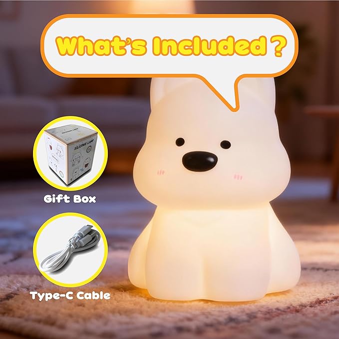 Dog Night Light for Kids: 16-Color Changing, Rechargeable LED Squishy lamp. Soft Silicone, dimmable. Perfect for Nursery, Dorm Decor & Gifts for Girls/Boys.