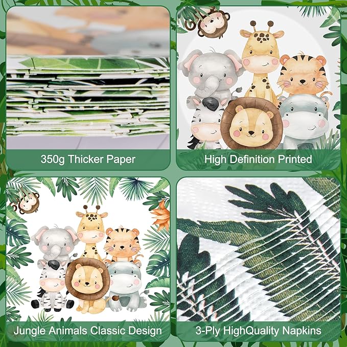 40 Pcs Jungle Animals Party Decorations - Safari Animal Plates and Napkins, Wild Animals Paper Plates Napkins Disposable Tableware Set for Baby Shower Zoo Birthday Party Supplies Favors, Serves 20