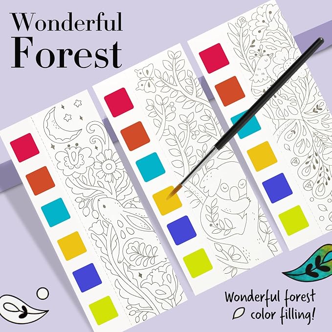 JCREN Watercolor Painting Books, Pocket Watercolor Painting Coloring Kit, Paint with Water Bookmarks Travel Activity Party Favors for Kids Toddlers Gifts for Boys and Girls