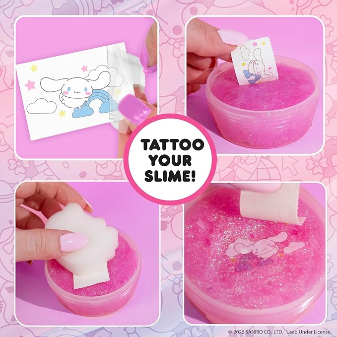 SLIMYGLOOP Tattoozee, Hello Kitty and Friends Tattoo Transfer Slime Kit, Sensory Play for Kids Ages 6+, Strawberry Scented, Glitter Texture