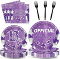 Qyeahkj 100 Pcs Purple Official Teen Birthday Decor 13th Birthday Plates Napkins Forks Set Disposable Official 13th Tableware Teenager Paper Plates Dinnerware Decorations Serve 25