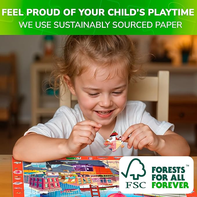 QUOKKA Puzzles for Kids Ages 4-6 - 4 x 60 Puzzles for Toddlers 5-8 - Educational Search & Find Toy for 8-10 yo for Learning Forest Polar, USA National Park Animals & City Life