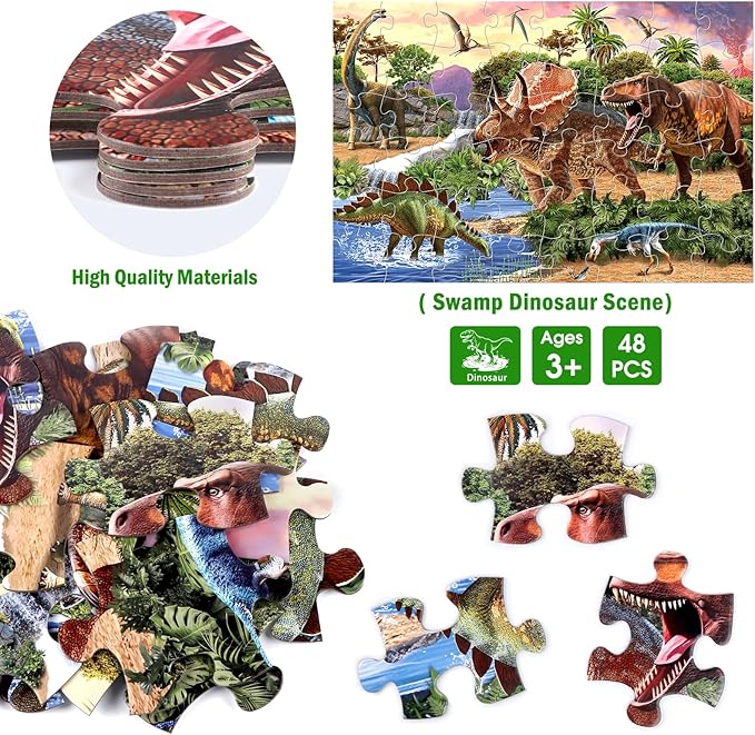 Jumbo Floor Puzzle for Kids,48 Piece Dinosaur Large Jigsaw Puzzles for Toddlers Ages 3-5,Children Learning Preschool Educational Dinosaur Toys,Christmas Birthday Easter Gifts for Boys Girls Ages 4-8