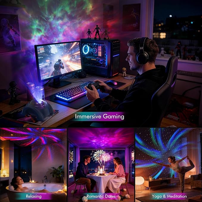 Rossetta Dual Lens Galaxy Projector, Star Projector for Bedroom with White Noise & Bluetooth Speaker, Remote, Timer, Aurora & Nebula Night Light for Party, Home Decor, Gifts for Kids Adults Teens
