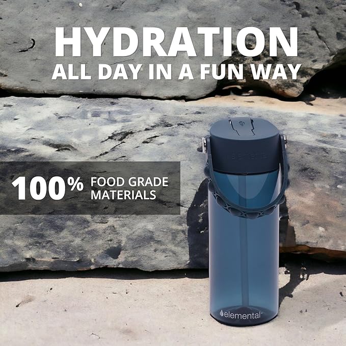 Elemental Water Bottles for Kids - Splash Kids Water Bottle for School with Pop-it Handle - BPA Free Tritan Plastic Water Bottle with Straw Leak Proof when Spout is Closed - Navy Blue - 18oz