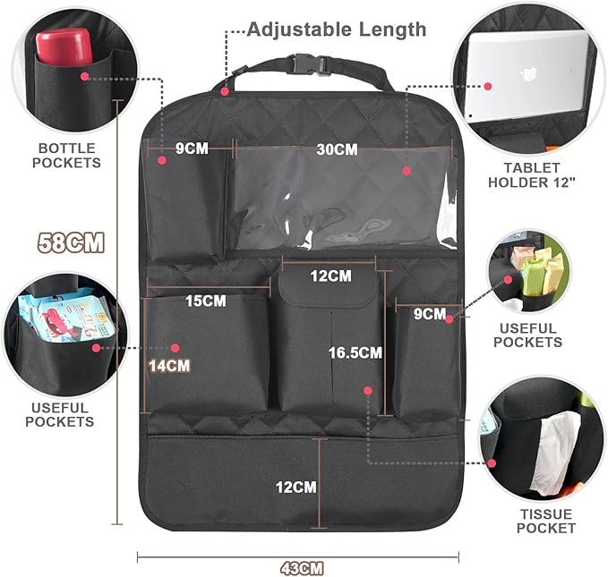 XDV Car Seat Organizers,Multi-functional Back Seat Protectors, Storage Pouches, Child kicking prevention and Tray Holders Kick Mats Back (for Cars, Kids,and Rear Seats) (Black, 1 Pack)