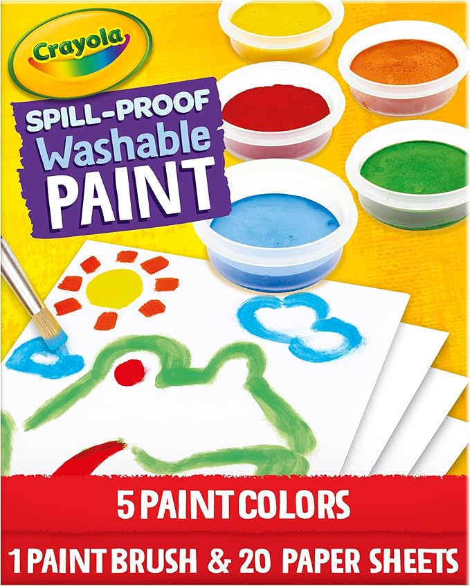Crayola Spill Proof-Paint Set - Washable Paint for Kids, Includes Paint Brush & Paper, No Drip, Less Mess Arts & Crafts, Toddler Gift, Ages 3+ (Pack of 2)