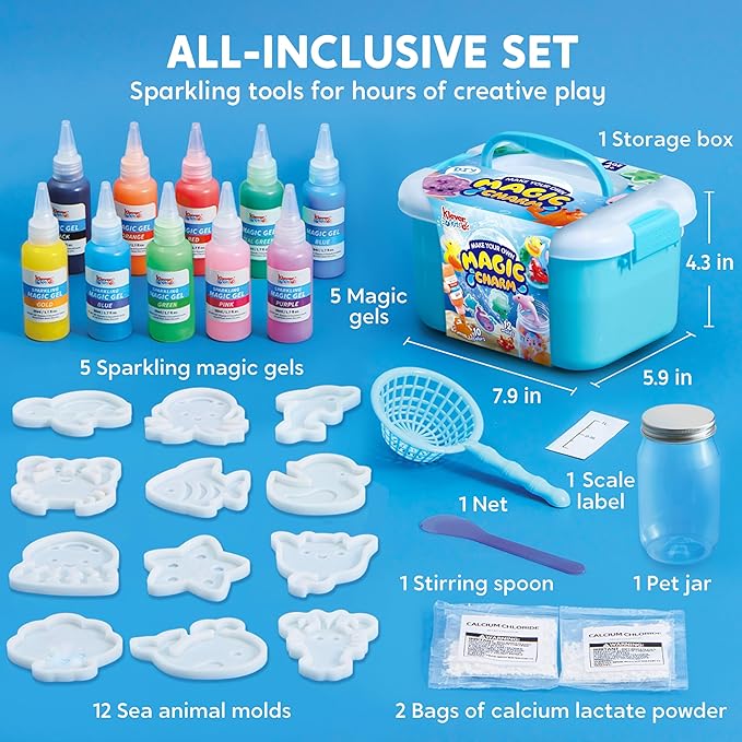 Klever Kits Water Gel Kit, Magic Fairy Water Gel Toy Kit with 10 Gels, 12 Molds, Preserving Bottle for Presents, Party Favors, Birthday Gifts, Arts & Crafts DIY STEM Kits for Kids