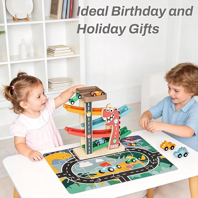 Montessori Toys for 1 Year Old Boy, Toddler Toys 1-2, First Birthday Gifts for Boys, Dinosaur Themed Toy Vehicle Set