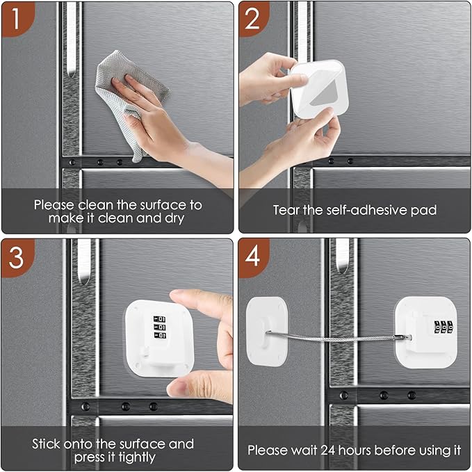 Refrigerator Lock, Combination Lock for Refrigerator Cabinets, Drawers, Heavy Duty Fridge Lock, Easy Install No Keys Needed, (White-3Pack)