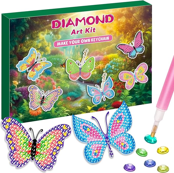 Labeol Arts and Crafts for Kids Ages 8-12 - Creat Your Own GEM Keychains-5D Diamond Art by Numbers GEM Art Kits for Kids Girls Toddler Crafts Age 6-7 6-8 10-12 (Butterfly)