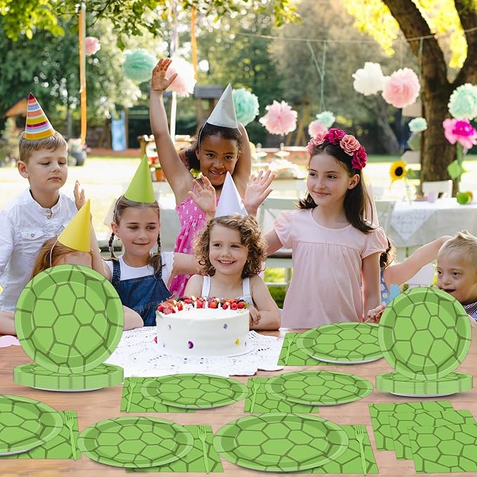96Pcs Turtle Party Plates and Napkins Turtle Theme Birthday Party Supplies Disposable Turtle Party Paper Plates Green Sea Turtle Dessert Plates Tableware for 24 Guests Kids Teen Party Decorations