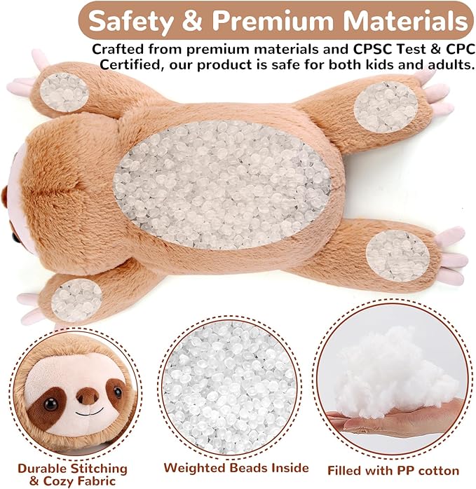 gnomantic Sloth Weighted Stuffed Animals - 22 Inch 4.5 Pounds Weighted Plushies Sloth Stuffed Animals - Big Plush Pillow - Cute Plush Toys Gifts for Kids & Adults (22" 4.5 lbs)