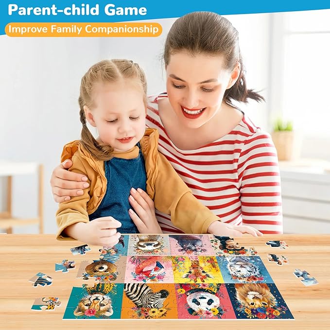 100 Pieces Puzzles for Kids Ages 4-8 | Beautiful Wild Animals Jigsaw Puzzles | Large 100 Piece Puzzle for Toddler Children | Sturdy,Safe | Engaging & Educational Toys Great Gift for Boys Girls,15x10in