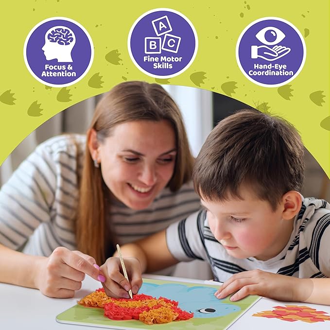 jackinthebox Poke Poke Art – Dinosaurs Theme, Mess-Free Fabric Art and Craft, Flower Pressing Kits, Gift for Girls and Boys Ages 4 5 6 7 8