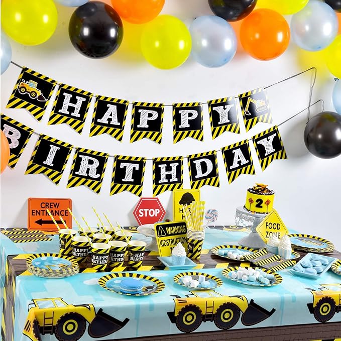WERNNSAI Construction Party Supplies - Disposable Dump Truck Themed Tableware Set for Boys Kids Birthday Dinner Dessert Plates and Napkins Serves 16 Guests 48PCS