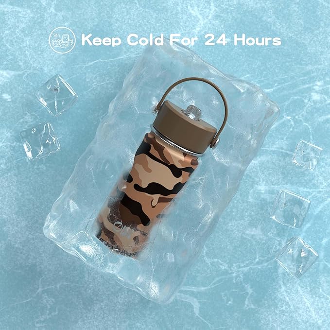 OISIZ Kids Water Bottle with Straw Lid 14oz, Vacuum Insulated 316 Stainless Steel Water Bottles for Kids for School, Leakproof Water Bottle, BPA Free and Keep Cold for 24 Hours