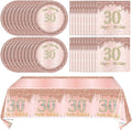 41Pcs 30th Birthday Decorations for Women, Rose Gold Thirty Year Old Birthday Party Supplies Include 20 Plates 20 Napkins and 1 Tablecloth, Pink 30 Aged Birthday Party Tableware