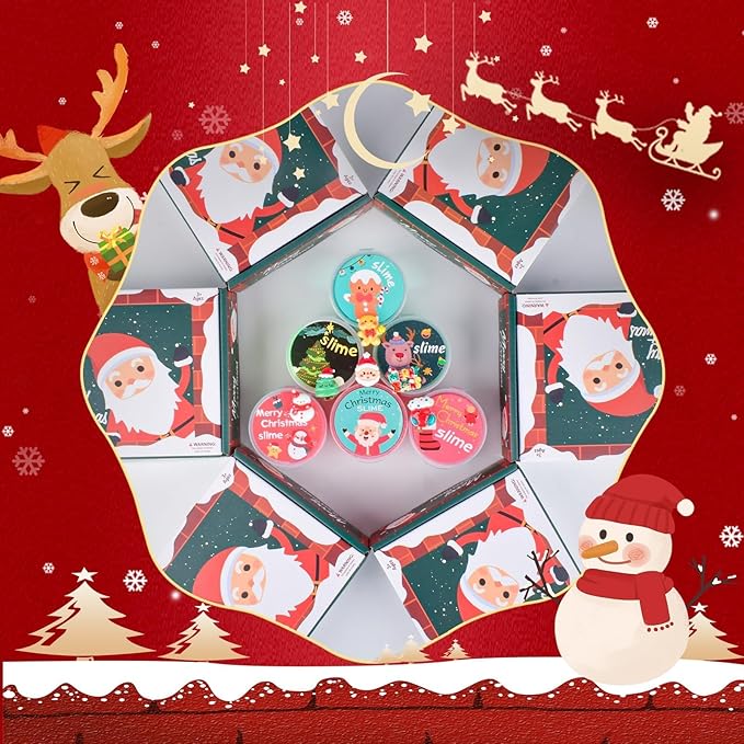6 Pack Christmas Slime Kit, with 2 Butter Slime and 2 Cloud Slime and 2 Jelly Cube Crunchy Slime, Soft & Stretchy, Birthday Gifts for Kids, Christmas Party Favors for Girls and Boys