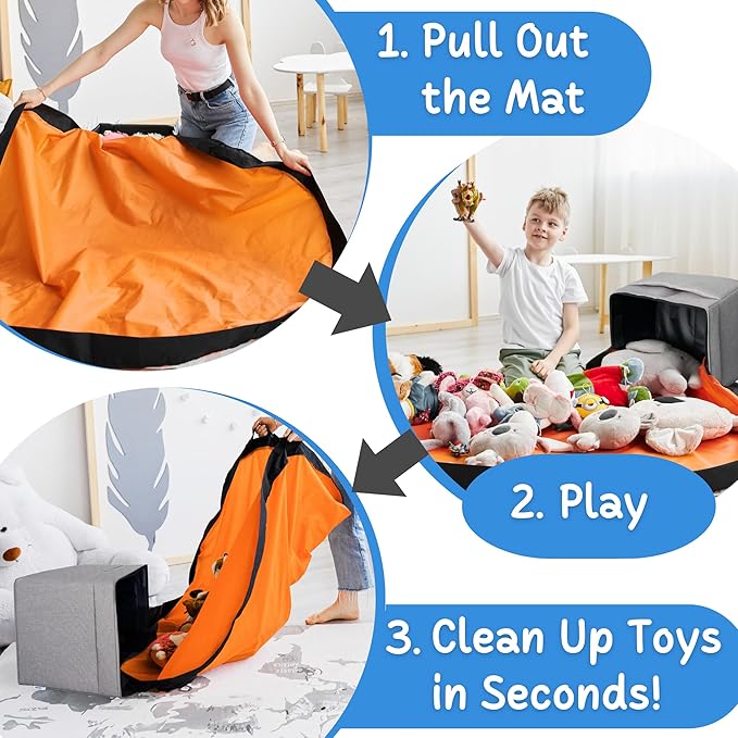 XL Toy Storage Organizer with Play Mat - Storage Bag/Box for Kids, Boys, Girls, Nursery, Playroom - Basket for Building Bricks/Blocks - Collapsible Fabric Cube Bin, 13"x13"x15"