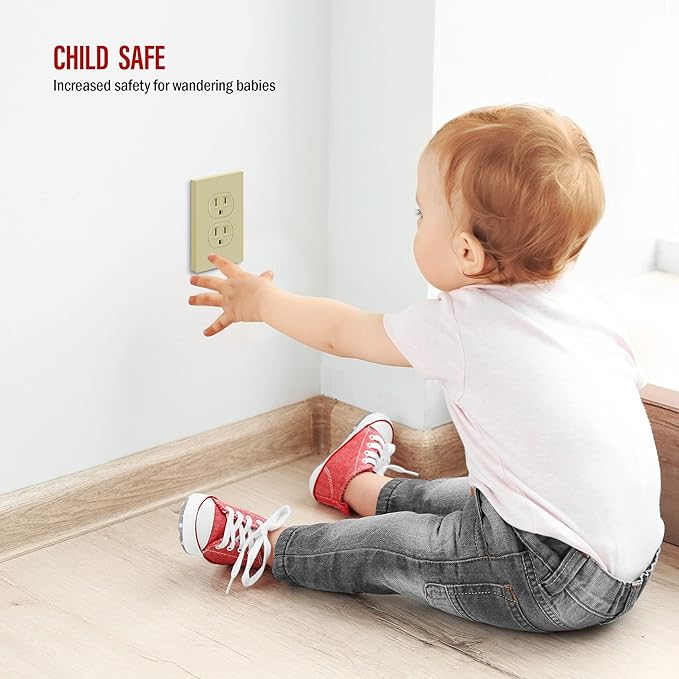 ENERLITES SI8821-I Duplex Outlet Receptacle Cover, Screwless Wall Plate, Standard Size, 1-Gang 4.68" x 2.93", Unbreakable Polycarbonate Thermoplastic, UL Listed, SI8821-I-10PCS, Ivory, 10 Pack