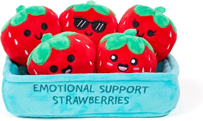 Emotional Support Strawberries by Relatable, Cuddly Stuffed Animals and Toys, Squishy Toys and Plushies, Great Gift Ideas for Loved Ones of All Ages, Includes 5 Plushies with Carrying Basket