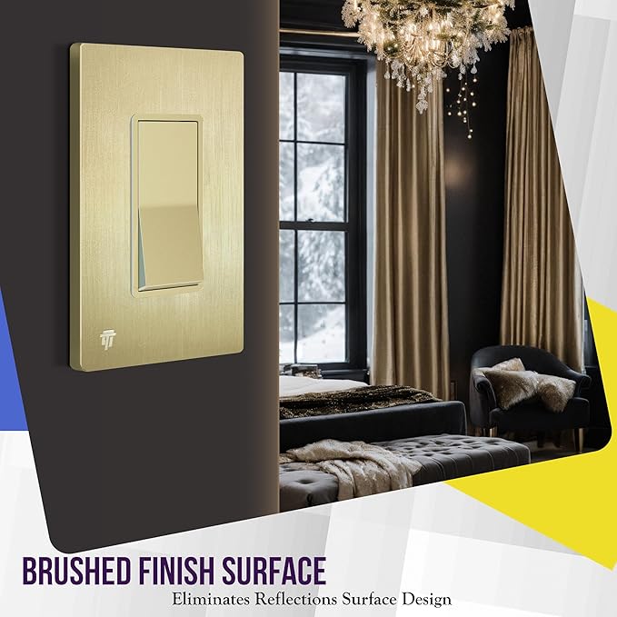 ENERLITES Elite Series Screwless Decorator Wall Plate Child Safe Outlet Cover, Gloss Finish, Size 1-Gang 4.68" H x 2.93" L, Unbreakable Polycarbonate Thermoplastic, SI8831-BGD, Brushed Gold