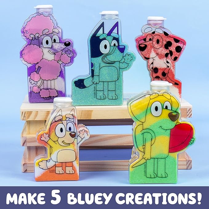 Bluey Sand Art Kit, Includes 5 Sand Art Bottles & 7 Colored Sands, Create Your Own Sand Art, DIY Kit, Fun Art Project for Kids Aged 6+