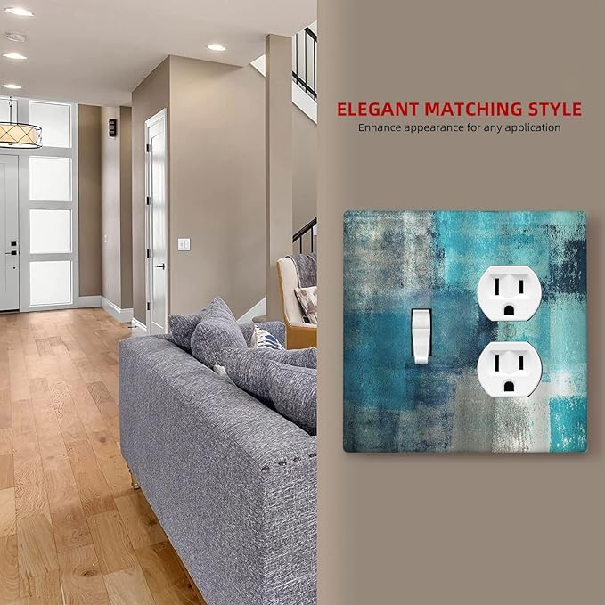 Wallplates Teal Blue Modern Geometric Abstract Turquoise Green 1 Toggle 1 Duplex Switch Plate Electrical GFCI Faceplate Decorative Light Switch Covers for living Room Bedroom Decor