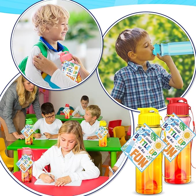 24 Set Water Bottles Bulk with Straws 18 oz End of The Year Gifts for Students Kindergarten Sports Water Bottle Summer Graduation Student Gifts from Teacher for School Classroom Party