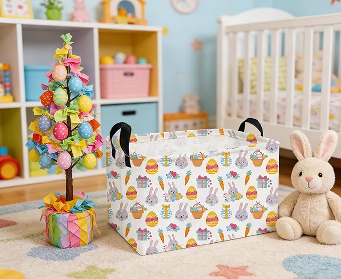 Essme Rectangular Easter Baskets,Kids Storage Basket with Handles for Easter Room Decor, Boys Box,Cute Storage Bin.